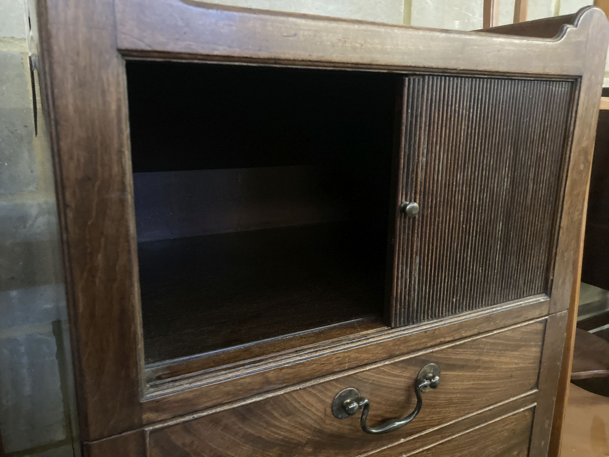 A George III style mahogany tray top commode (altered), width 54cm depth 46cm height 81cm